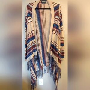 Lovemarks Long Boho Open Front Fringe Sweater Size Large